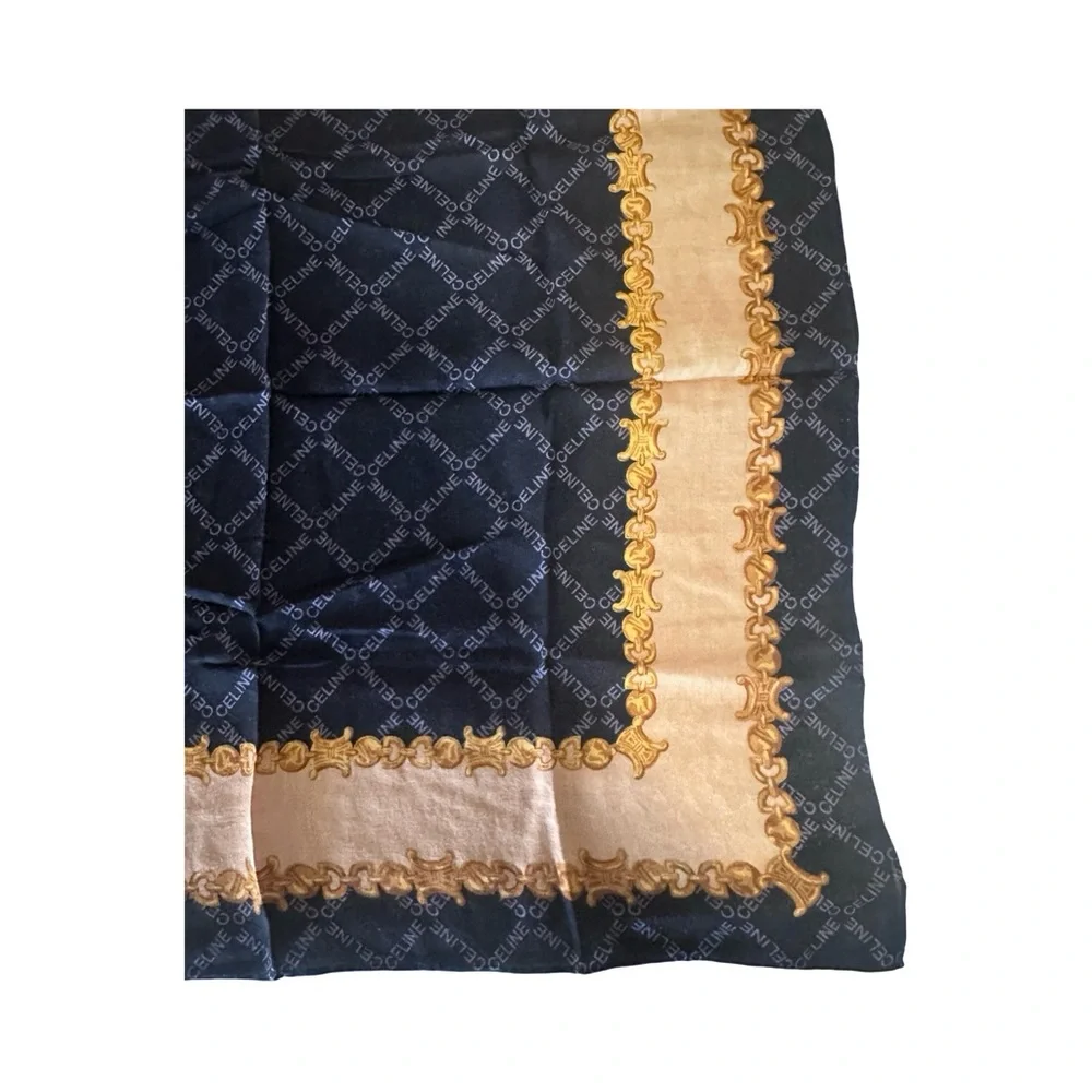 Celine Navy and Gold Patterned Scarf - Picture 2 of 5